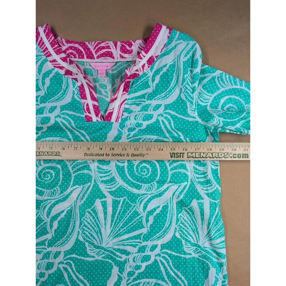 Lilly‎ Pulitzer Women Small Swim Cover Teal Tunic King Conch 3/4 Sleeve Seashell